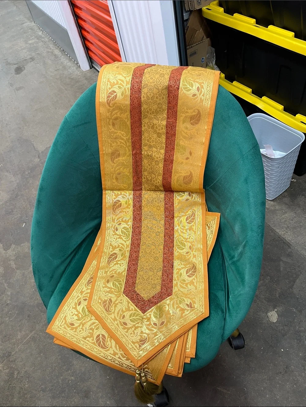Gold and Rust Leaf-Pattern Table Runner by India crafting